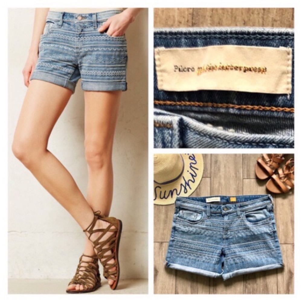 Anthropologie • embroidered roll up jean shorts